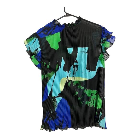 Sheer Pleated Blouse Shirt Top City Chic XS Retro Cruise Abstract Avant Garde - Picture 1 of 5